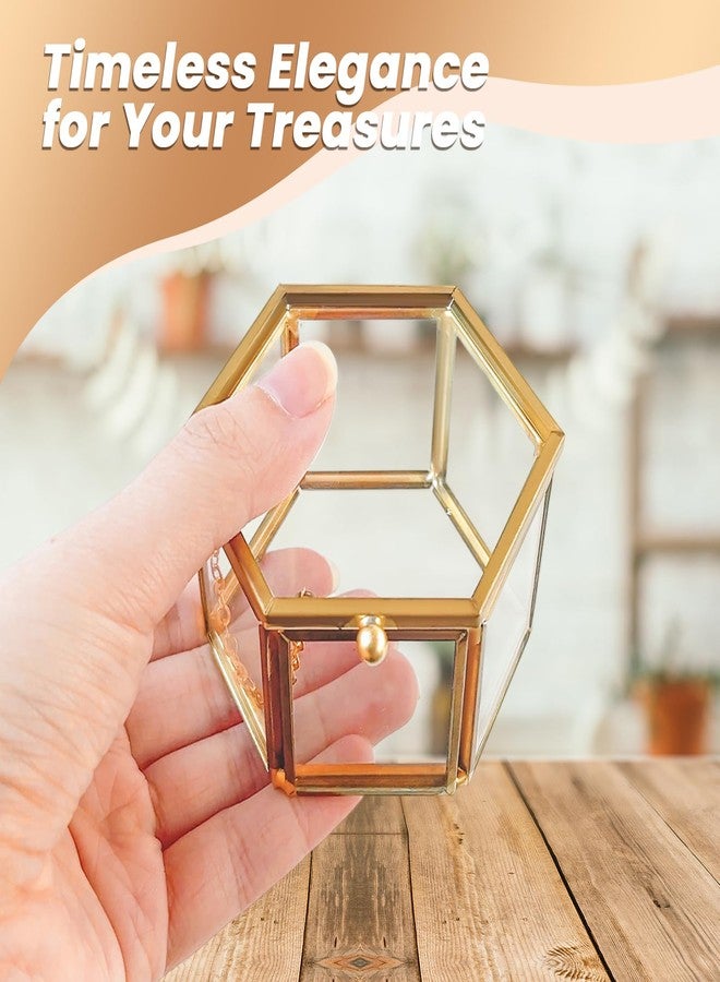 AMGSH Golden Vintage Glass Keepsake Box | Jwelry Lidded Box Decorative Glass Boxes for Display,Clear Hexagonal Box Rings Bracelet Earring Organizer - Image 5